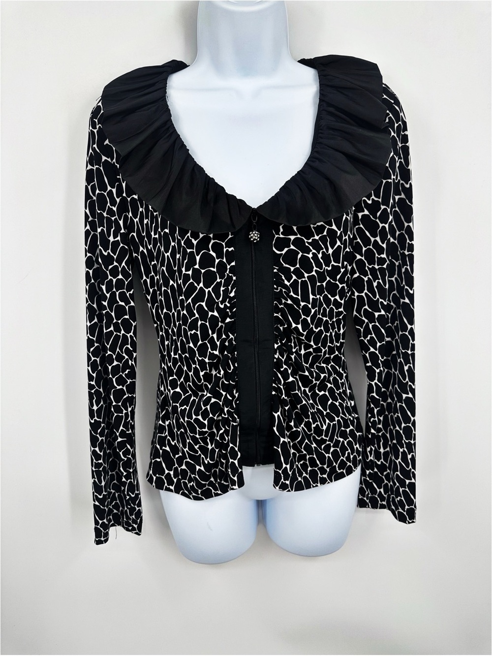 MSK Vintage Y2K Black Ruffle Blouse Long Sleeve Size Small Whimsical Goth